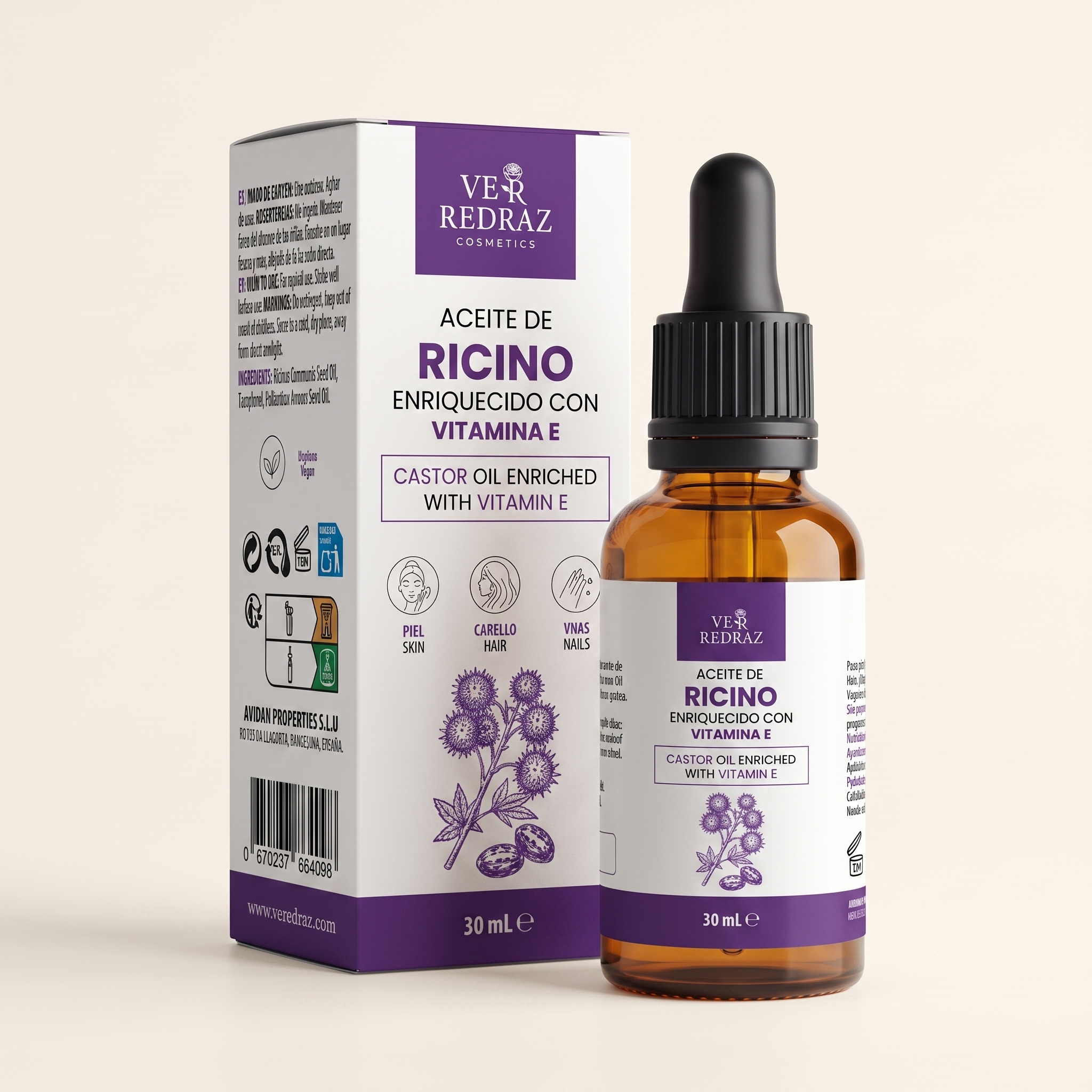 Castor Oil enriched with Vitamin E — Dense care for hair, brows and skin